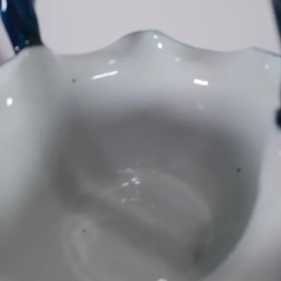 Ruffled Ceramic Basket Handcrafted Blue White Pink Floral Twisted Handle - Picture 7 of 11